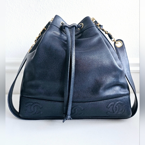Chanel Navy Blue Caviar Triple CC Bucket Bag - Picture 1 of 8